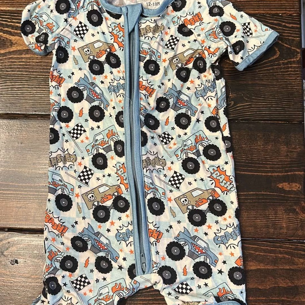 Monster Truck Kids One Piece - Blue and Orange- BAMBOO